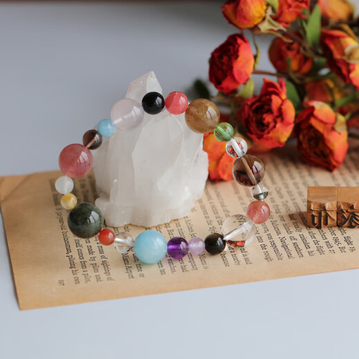 
CAOX Yuzu Hanyu same natural Duobao Hair Crystal Aquamarine Strawberry Crystal Crystal Men and Women Couple Bracelet 12D14124