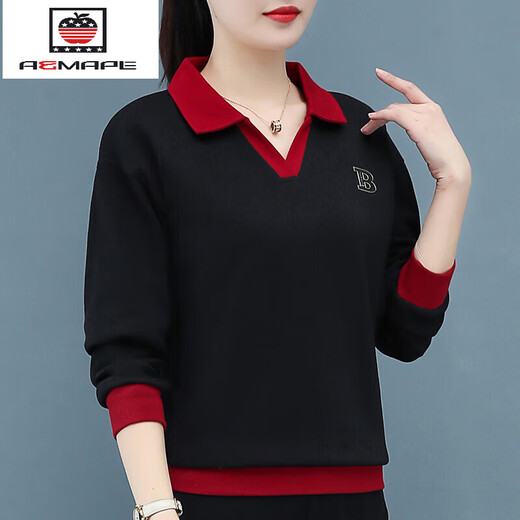 
AEMAPEpolo neck sweatshirt for women Spring and Autumn 2025 new middle-aged fashion trendy autumn long sleeve thin strap 1105 rose red XL _(Recommended 110-125Jin [Jin equals 0.5 kg])