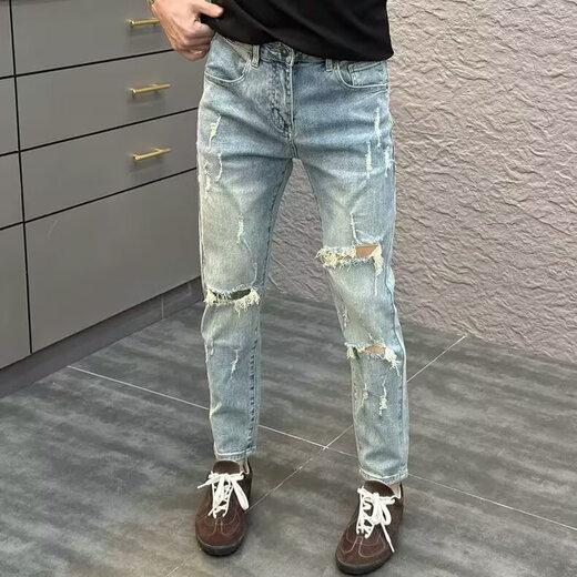 Chenni American Rispped Jeans Men's New Fashion Brand Fashion Light Luxury Stretch Slim pantalones delgados 9866 28