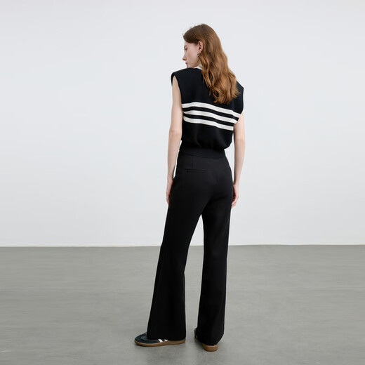 SANDAI 2025 SOMMER SOMMER SEISSICHENSäure Taillenlading Glockenbodenhose Schlankes und leicht ausgestellte Hosenhosen für Frauen schwarz l 165/70A