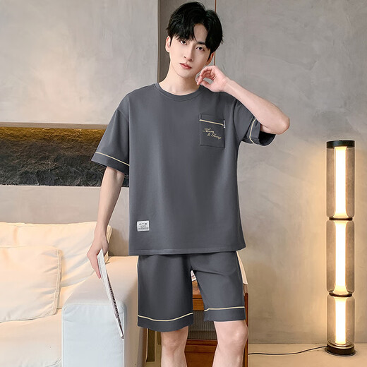 Arctic Velvet Sommer Herren-Pyjama für Sommerkamm-Kamm-Baumwollanzug Sommerhauskleidung 2025 neues Modell 9928 l Gewicht 100-120 Jin [Jin ist 0,5 kg]