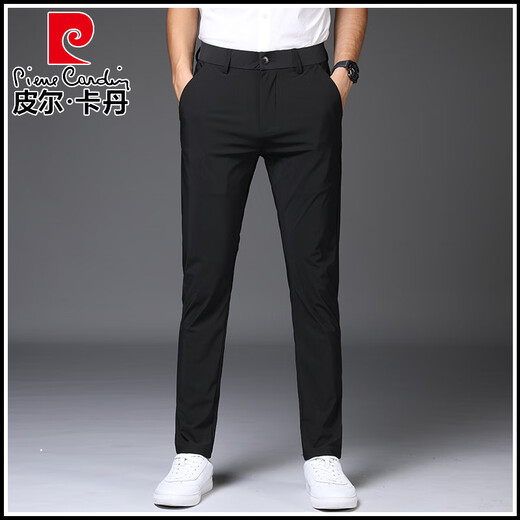 Pierre Cardin Pantalones negros Pantallones de trajes delgados para hombres Pantalones de traje de traje recto de hombres delgados de verano