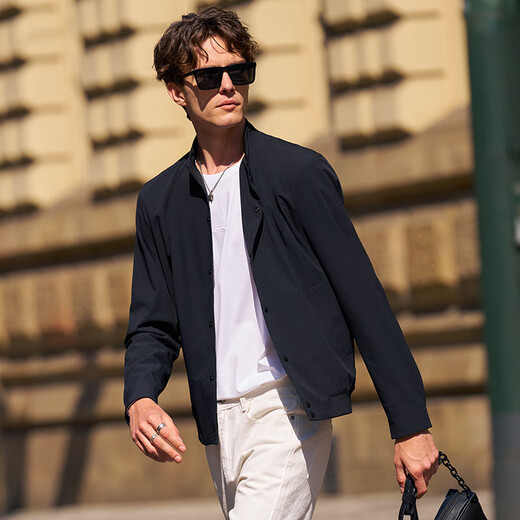 Mr. Bu Mr. Bu's fashionable solid color men's jacket 2025 autumn and winter new style simple and versatile outer wear KT16666 piano black L (175)