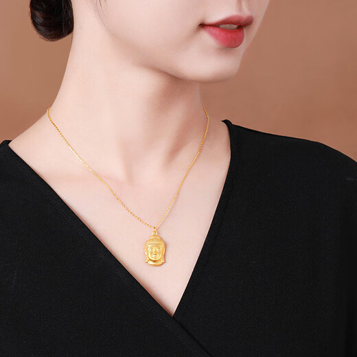 Chow Tai Fook Gold Pure Gold 999 Great Sun Tathagata Buddha Head Pendant Maitreya Buddha Pure Gold Necklace for Men and Women Birthday Gift Pure Gold with 18k Titanium Gold Chain