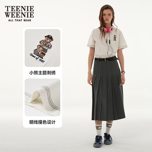 Teenie Weenie Bär Frauen T-Shirt 2025 Frühling und Sommer Neue Mode Dopamin Lose Kurzarm Top Elfenbein Weiß M.