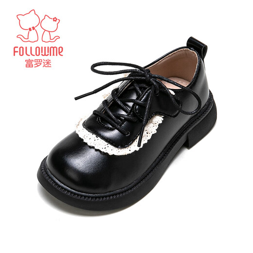 Fuluo Mi Girls' Small Leather Shoes Spring and Autumn Sweet and Fashionable Versatile Shoes Little Girls Campus Fashion Etiquette Shoes Black 33