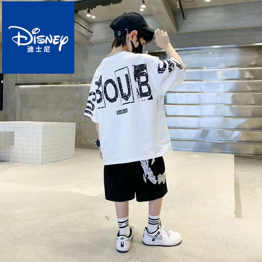 迪士尼（Disney）男童套装2025夏季新款网红套装一整套儿童t恤中大童男孩两件套潮 黑色短袖[SO套装]#687 110 适合身高100左右