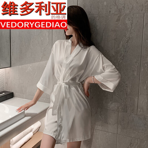 维多利亚的格调浴袍女款夏天薄款冰丝睡袍新娘2024年新款白色丝质性感睡衣裙夏季 短·袖睡袍 688#黑色 175(XL)