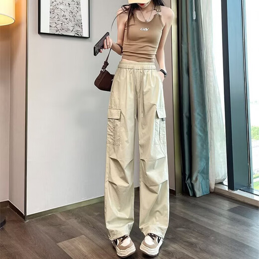 Pantalon de travail de usure de dopamine simple décontractée pour les femmes au printemps et à l'été cordon hip-hop mince-feel large pantalon de plancher