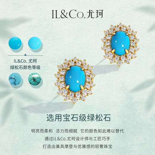 IL&CO Youke S925 Silver Natural Turquoise Pendant Necklace Women's Light Luxury Clavicle Chain Birthday Gift for Girlfriend S925 Silver Turquoise Earrings Pair