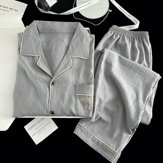 冉艺岚韩版简约云朵棉睡衣男士春秋季长袖开衫青年休闲可外穿薄款家居服 12401# 10XL l码建议100-120斤