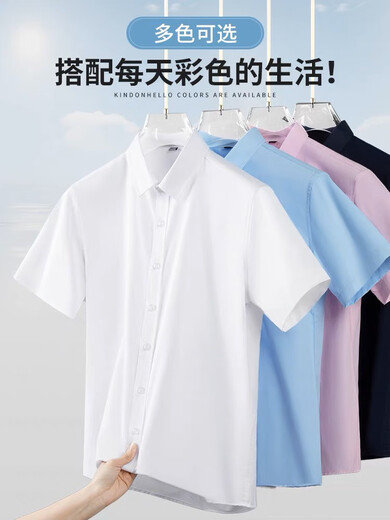 KIN DON金盾白衬衫男长袖免烫抗皱商务正装结婚上衣休闲半袖纯白色衬衫寸 2件白色+浅蓝短袖弹力抗皱 11XL m/3890-112斤