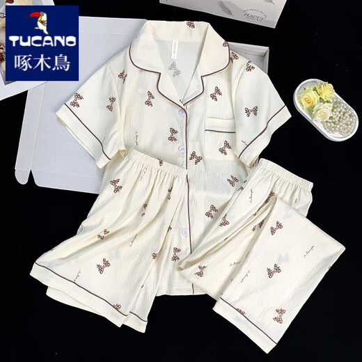 
Woodpecker three-piece pajamas for women in summer 2025 new thin women summer cloud cotton short-sleeved short-sleeved trousers can be worn outside 9922# cloud cotton three-piece set M [70-95]Jin[Jin equals 0.5 kg]