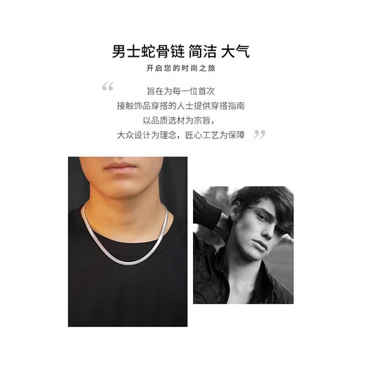 MZMZ brand platinum PT950 necklace for men, platinum snake bone chain, trendy and versatile plain chain, gift to boyfriend on Chinese Valentine's Day, light luxury model-4mm/50cm