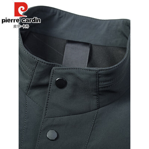 Pierre Cardin high-end men's windbreaker mid-length jacket 2025 spring and autumn new middle-aged dad stand collar business casual jacket black 2XL 185 recommended 170-185Jin Jin equals 0.5 kg