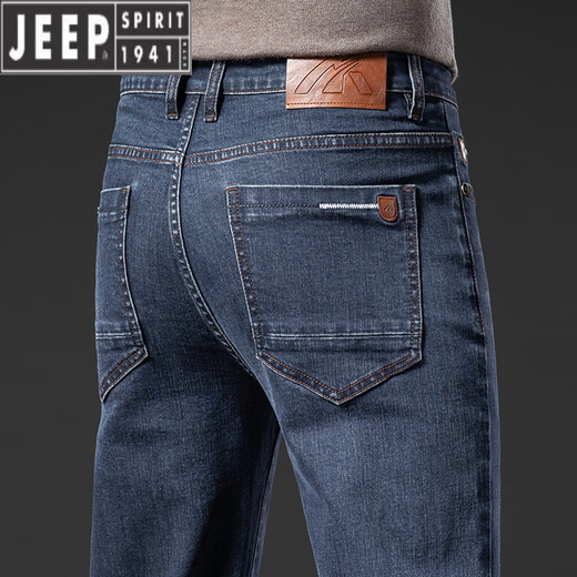 Jeep Spirit High-End-Casual Jeans für Männer im Frühjahr und Herbst 2025 Neue Stil Stretch Männer gerade lose plus Samthose für Männer 3879 Blau Schwarz [Frühling und Herbst] Dicke Stil 28