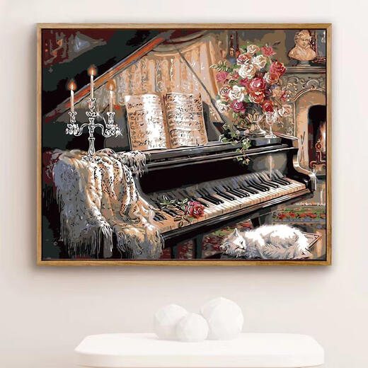 Miaopu Lesam Digitalöl Malerei Handgefertigte DIY-Hochdifferschaft Klavier Familie Malvorlagen Malvorlagen Malvorlagen Geschenklichter zuerst im Wohnzimmer ZL693 Freizeitvilla 40*50 Rahmen (Schwarz-Weiß-Gold) Farbnoten x Individuum Individuum