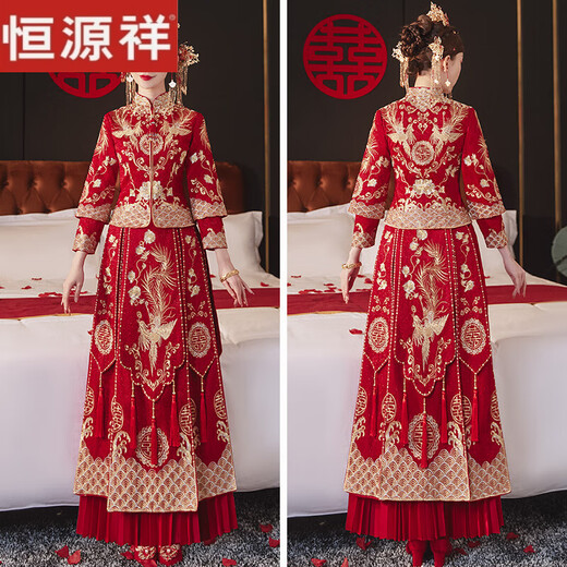 
Hengyuan Xiang Xiuhe Clothing Bride 2025 New Wedding Clothing Chinese Wedding Dress Summer Toast Clothing Dragon and Phoenix Gown Small Kitchen Shawl Fenglaiyi Embroidery No Headdress Set S