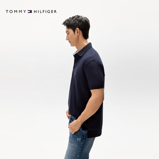 Tommy Hilfiger spring and summer men's piqué mesh breathable business casual trendy multi-color short-sleeved lapel T-shirt POLO shirt classic and versatile navy blue FAP XL (recommended 165-180Jin Jin equals 0.5 kg)