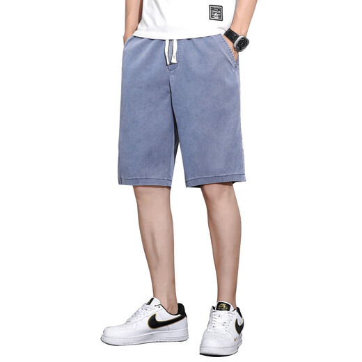 Yigayi Tiansi Denim Shorts Fünf-Punkte-Hosen Sommer loser gerader Hose mit breitem Bein Herren Trendy Ice Seide Freizeit mittelgroße Hose 1049 Blau + 1049 Grau 1049 Blau + 104 m 100-115jin [Jin gleich 0,5 kg]