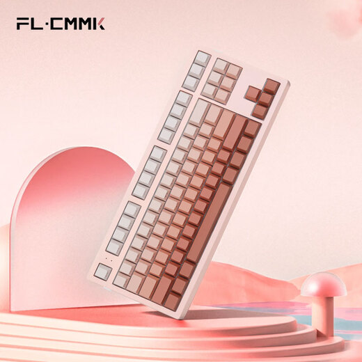 腹灵（FL·ESPORTS）MK870-有线/蓝牙/2.4G三模机械键盘 彼岸樱-腮红侧刻键帽-青轴(段落轴) RGB灯光 游戏键盘