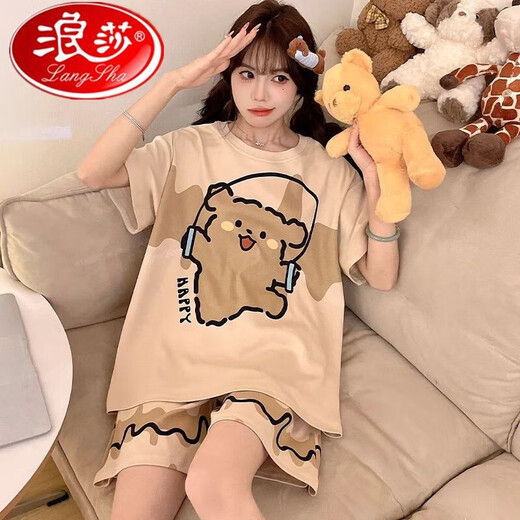 浪莎特大码睡衣女夏款2025新款夏季短袖短裤甜美两件套学生女家居服套 273#蓝笑脸+693黑笑脸 M码建议[70-95斤] 均码
