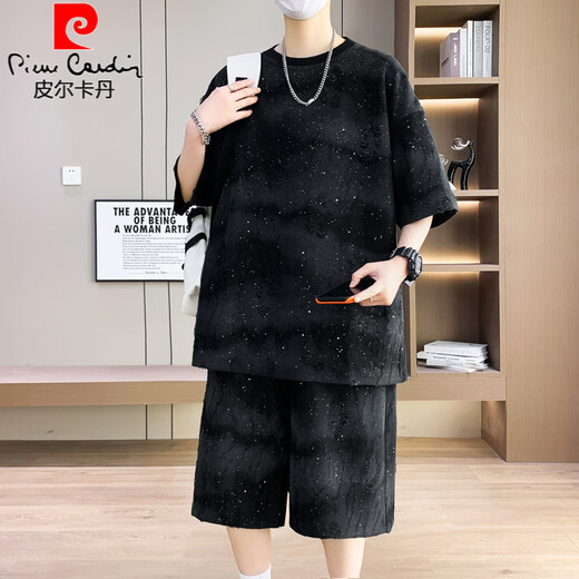 皮尔卡丹夏季薄款酷帅套装男2025年新款帅气穿搭一套短裤短袖t恤休闲运动 T6630米白套装 M 90-110斤
