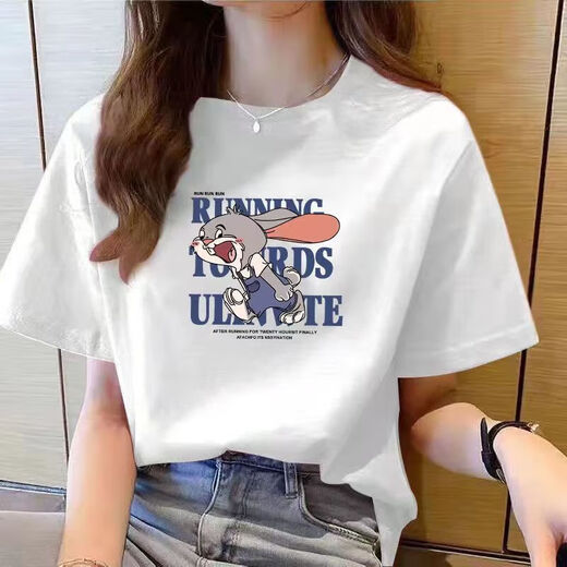 220G reines Baumwoll-Kurzärärmel-T-Shirt für Frauen 2025 Sommer lose und vielseitiger runder Hals gerade schulterdruckgedrucktes Top T-Shirt B701YL 496 Aprikose L.