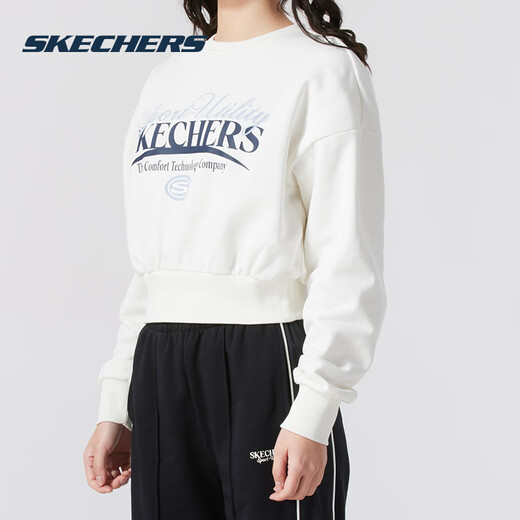 Skechers Sweatshirt Frauen Frühling und Herbst 2025 Neues weiß gestrickter Hals Mode Sweatshirt Outdoor Sport Pullover Frauen White-0074 S /155 /80A