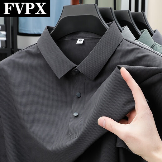 FVPX轻奢高端品牌短袖polo衫男士夏季条纹翻领商务 t恤凉感休闲上衣服 12357黑色 M 建议90-115斤