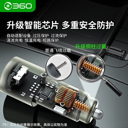 360 car charger super fast charging 1A1C 66W flash charging cigarette lighter smart car charge P661 one-to-two converter
