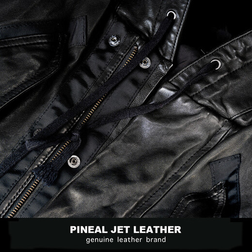 PJL男款头层绵羊皮水洗风衣做旧复古帽子长皮衣皮夹克外长水洗帽 黑色 L (160斤以下)