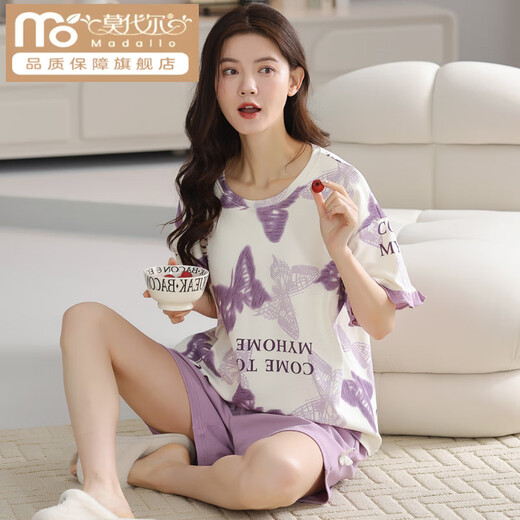 
Modal women's short-sleeved pajamas set for summer cotton thin large-size summer home clothes can be worn outside for casual spring and autumn cartoon GXT6636 M (recommended 75-95 Jin [Jin equals 0.5 kg])