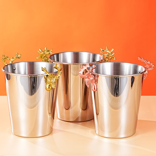 Vinoa Internet celebrity ice bucket commercial stainless steel portable small ice bucket KTV bar champagne bucket red wine beer home thickened natural color 12CM portable-snack bucket 0.8L