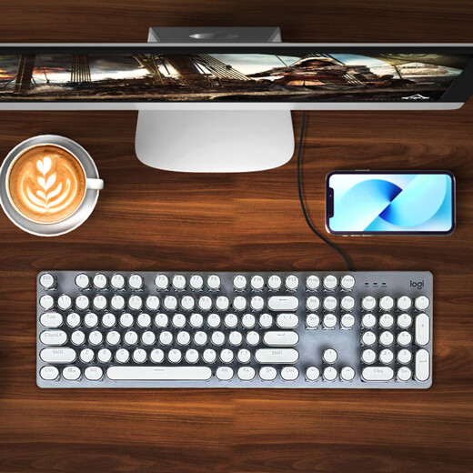 Logitech K845 Механическая клавиатура проводная электронная спорта E-Sports Retro Punk Girl Office Office Blue Axis Red Axis Высокая модель k845+ помада красота должна быть установлена, и контакт с клиентами Красная ось может иметь только 104 клавиши с проводными клавишами.