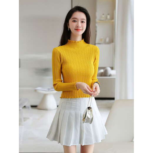 EDJCVTT Half turtleneck pullover sweater for women 2025 spring, autumn and winter new style sweater, fashionable, slim, slim bottoming shirt, white M, recommended 85-95Jin Jin is equal to 0.5 kg