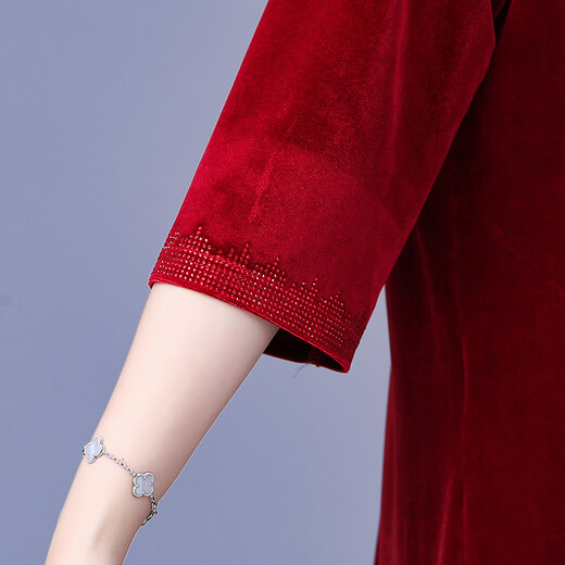 Saimandie fat mother-in-law plus fat plus size wedding banquet dress female noble dress wide wife extra large size foreign style mother belly cover burgundy 9XL 191-205Jin Jin is equal to 0.5 kg