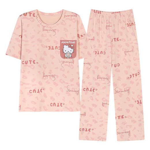 
MONTAGUT (MONTAGUT) pajamas with chest pad for women in summer short-sleeved trousers round neck 2025 new cartoon KT cat girl home clothing set JYR9207 M