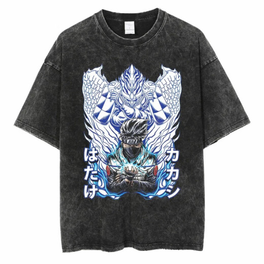 Jiuvia harajuku street lavado viejo japonés retro naruto naruto anime camiseta de algodón manga corta de verano b1381 lavado negro s