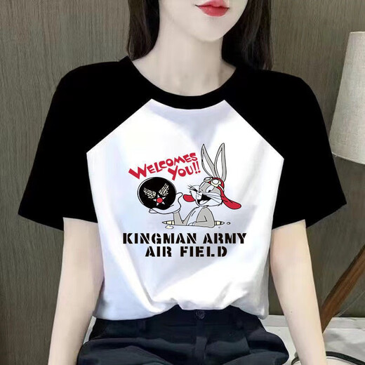 Fhhuabd Camiseta de manga corta para mujeres mangas raglán empalmando verano 2025 Nuevo estudiante versátil con grasa suelta mm top A-9923 m