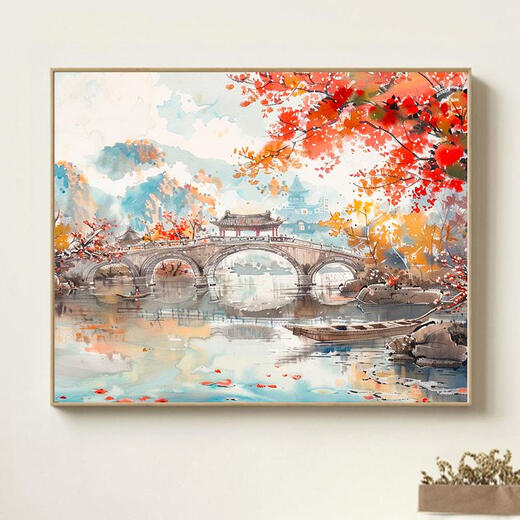 三栖虎中式山水风景数字油画diy手绘画画填色感丙烯油彩涂色填充画 X9738 4050油画套餐内框+画笔+颜料