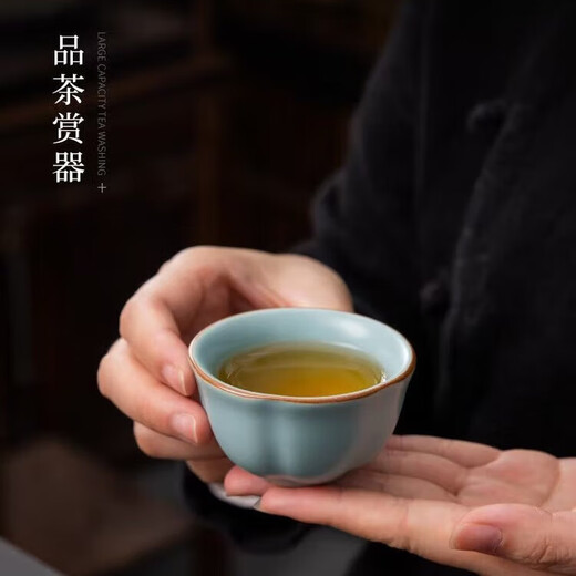 Tianqing Ru Kiln Master Cup single cup opening can hold high-end handmade ceramic tea cup Ru porcelain Kung Fu tea cup tea cup One Ru Kiln Master Cup