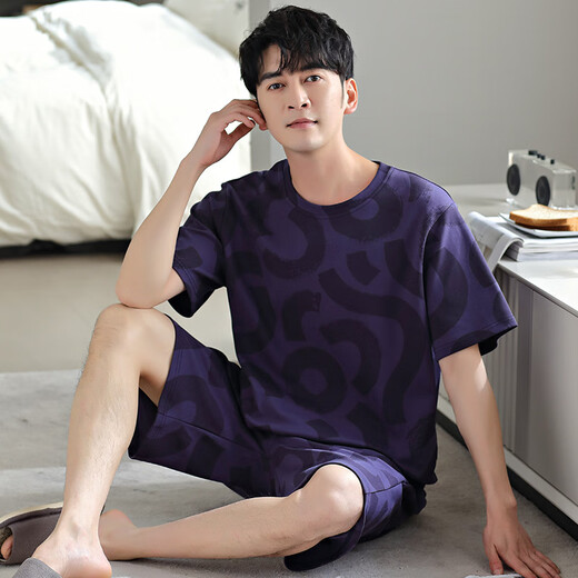 Yalu Pajamas Men's 2025 Summer Nuevo algodón Simple Light Luxury Luxury Solid Feeling Se puede usar fuera del hogar Juego de ropa para el hogar Zy9764 L Men-