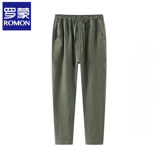 ROMON linen pants men's summer thin nine-point pants loose slim casual harem pants large size straight pants men linen-color summer style 3XL 130-145Jin Jin equals 0.5 kg