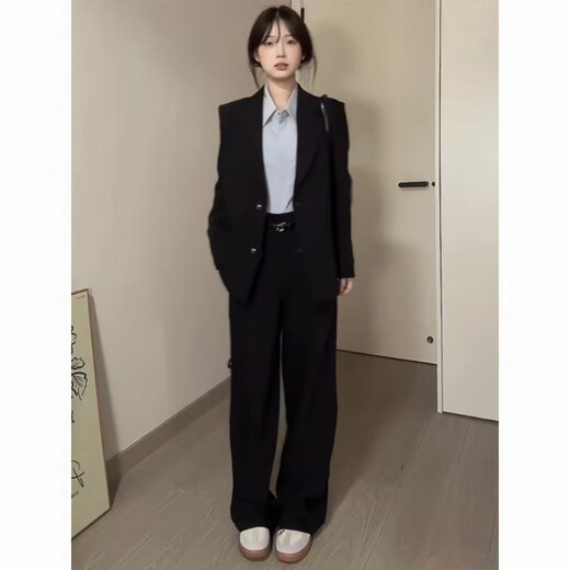 FANAOGE college student formal suit suit women's professional suit college student British suit shoulder pad Korean style suit jacket three-piece suit black suit + white shirt + trousers with shoulder pad M Recommended 95-110 Jin Jin equals 0.5 kg Urgent items will be sent on the same day - contact customer service for SF Express