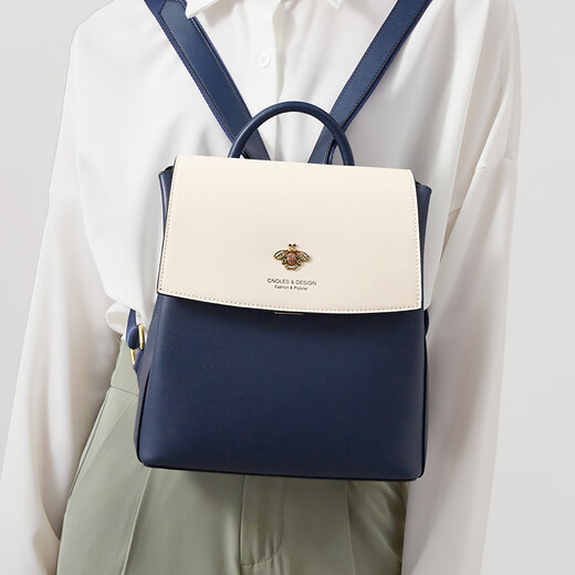 CNOLes [neues Produkt] Rucksack für Frauen 2025 Neues Mode -Rucksack für Frauen für Frauenschulenschule Design Computerbeutel Reisetasche Beige mit Blue_ [Bienenmuster]