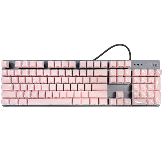 罗技（Logitech）K845机械键盘背光有线键盘 游戏电竞键盘 茶青红轴键盘DIY键帽 办公游戏键鼠套装 全尺寸104键盘 K845-粉色魔浪水晶键帽 茶轴