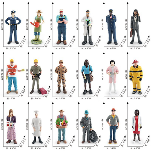 18 Arten von simulierten Puppenmodels Lehrerin Koch Koch Auto Reparaturärzte Doktor Feuerwehrkrankenschwester Ornamente Kinderspielzeug T15865 Chef 73g