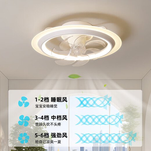 华艺照明风扇灯卧室灯护眼奶油风现代简约电扇灯静音一体吊扇灯房间吸顶灯 [E摇头+音响款]全光谱显指≥9731