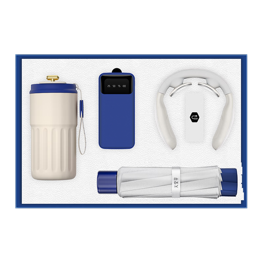 Pinchao Souvenirs pour les employés d'entreprise cadeaux Mois de sécurité personnalisé Souvenirs Prix Practical Company Event Thermos Cup Set Blue-Coffee Cup + Electric Bank + Massager + Paradise Umbrella Conference Project Fermition Cérémonie Cérémonie Gabille